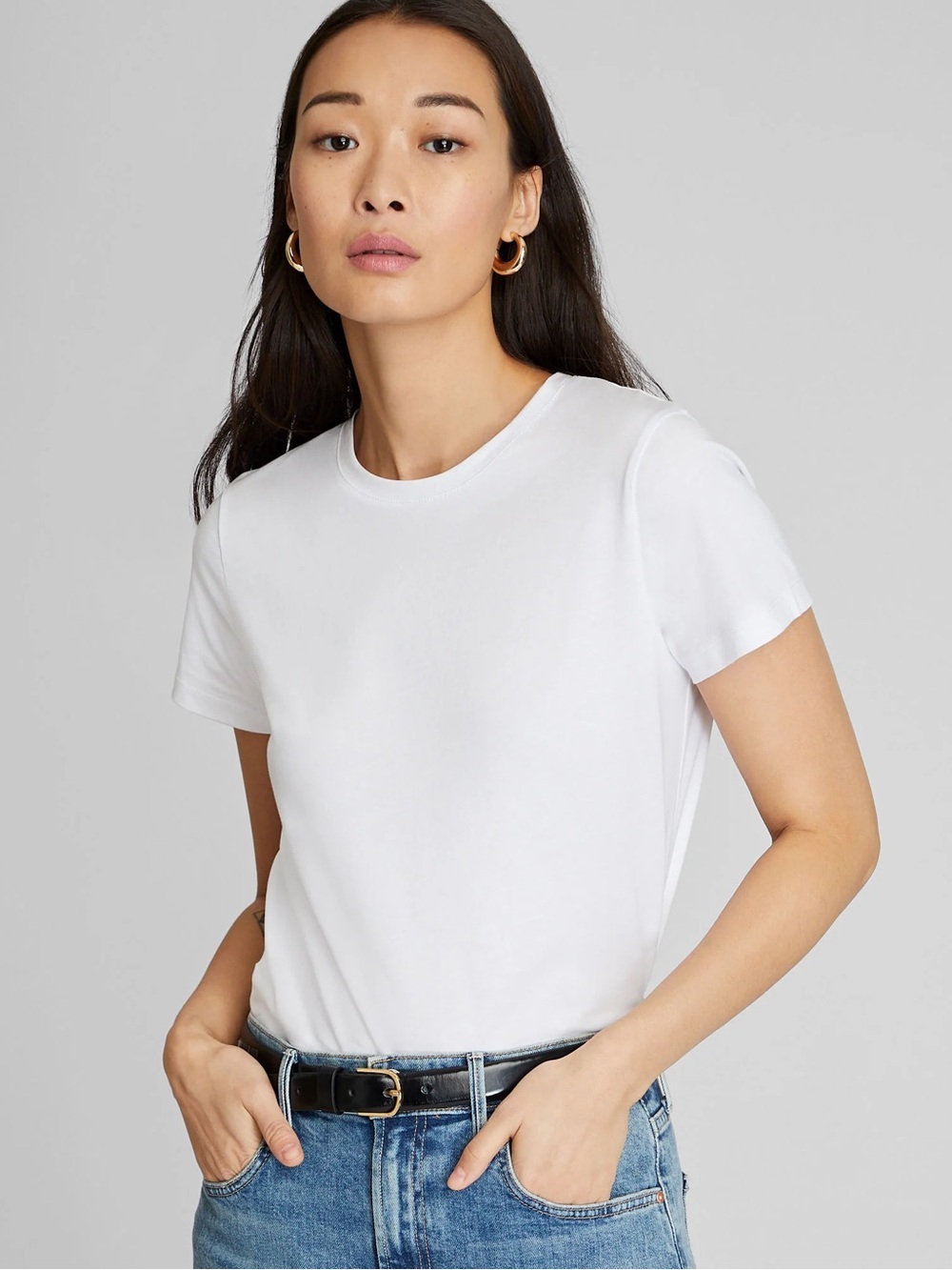 Club Monaco White Pima Cotton Crewneck Tee | Minimal Luxury Basic Top Medium